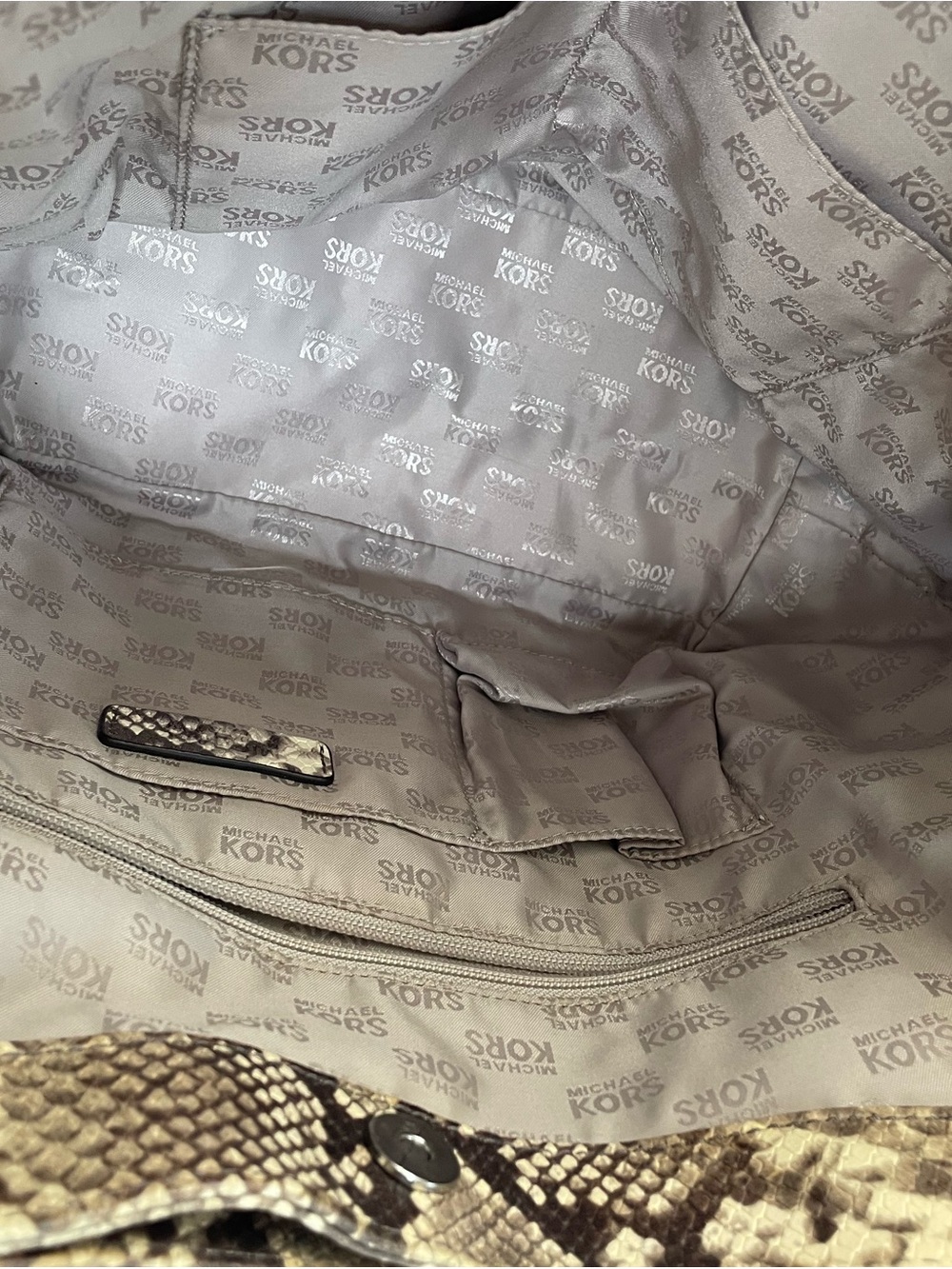 Michael Kors Brown and Cream Snake-Print Tassel Tote - Picture 7 of 8